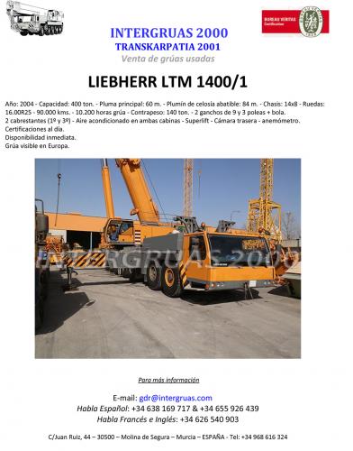 En venta grua movil LIEBHERR LTM 1400/1 año  - Imagen 1